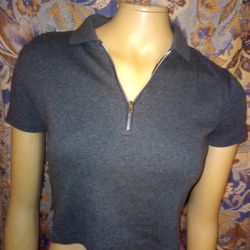 Fifth Parallel Threads Gray Short Sleeve Crop Top Size Small 