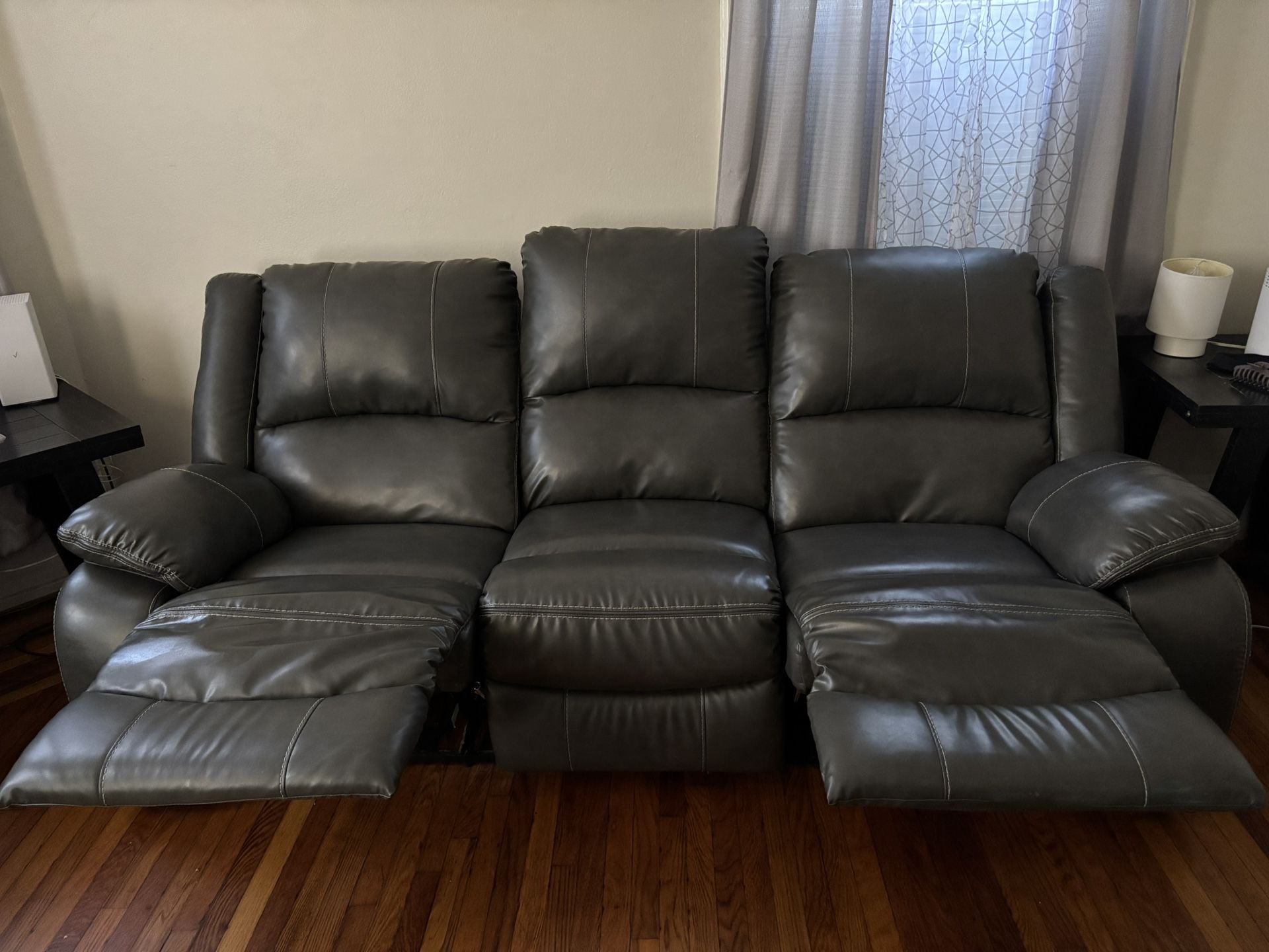 Dark Grey leather Reclining Couch Set