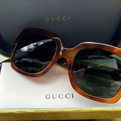 Gucci Shiny Havana Square Sunglasses