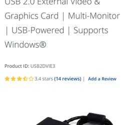 High Resolution USB DVI External Multi Monitor Video Adapter