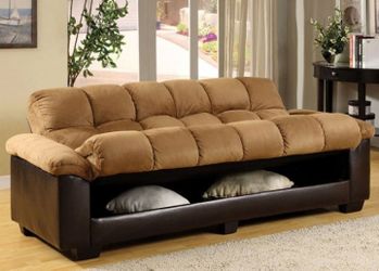 NEW TAN ESPRESSO UNDER SEAT STORAGE FUTON SOFA COUCH BED