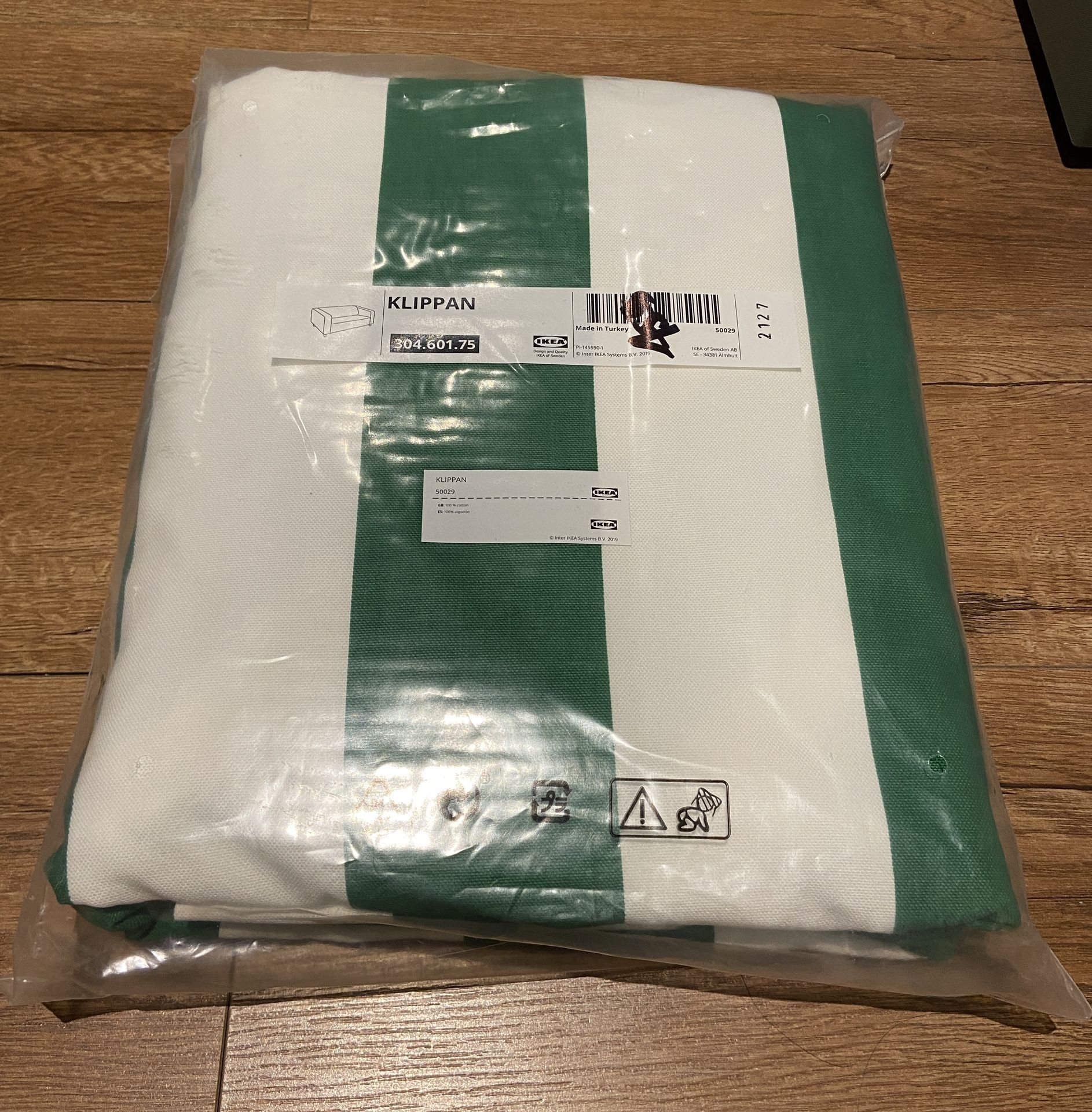 IKEA KLIPPAN Cover For Loveseat Sofa, Radbyn Green/White 304.601.75 - NEW