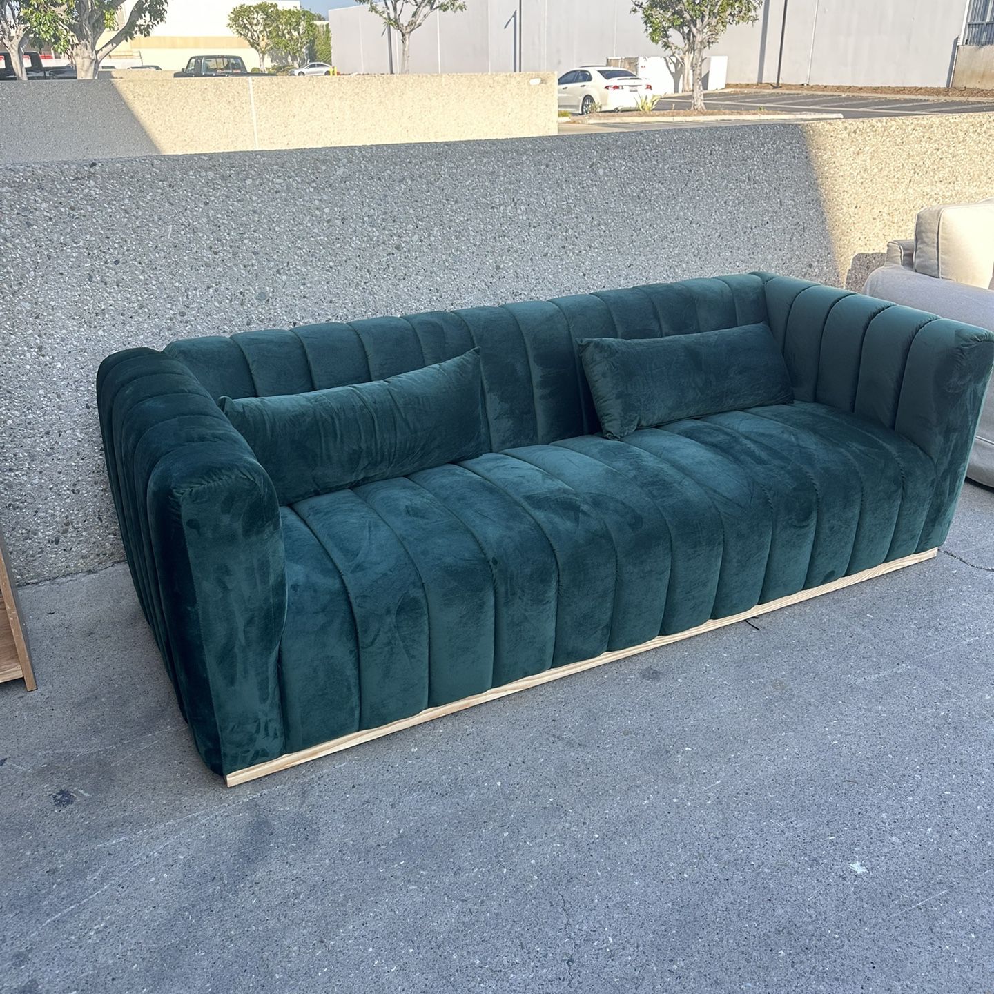 86in Farmhouse Velvet Green Couch Sofa 