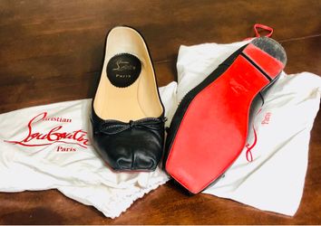 Christian Louboutin black flat square toe ballet flats “RED BOTTOMS” size 8.5
