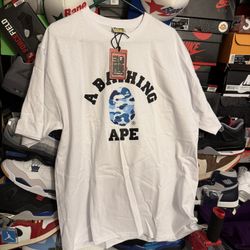 Bape Tee White Blue Camo XXL