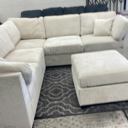 New 99x99 Corduroy Sectional Couch With Ottoman / Free Delivery 