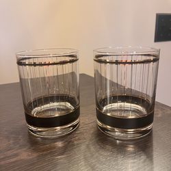 Vintage Pair MCM Culver Devon Black Lowball Cocktail Glass