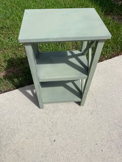 Sage Green Wood Side Table with Shelves