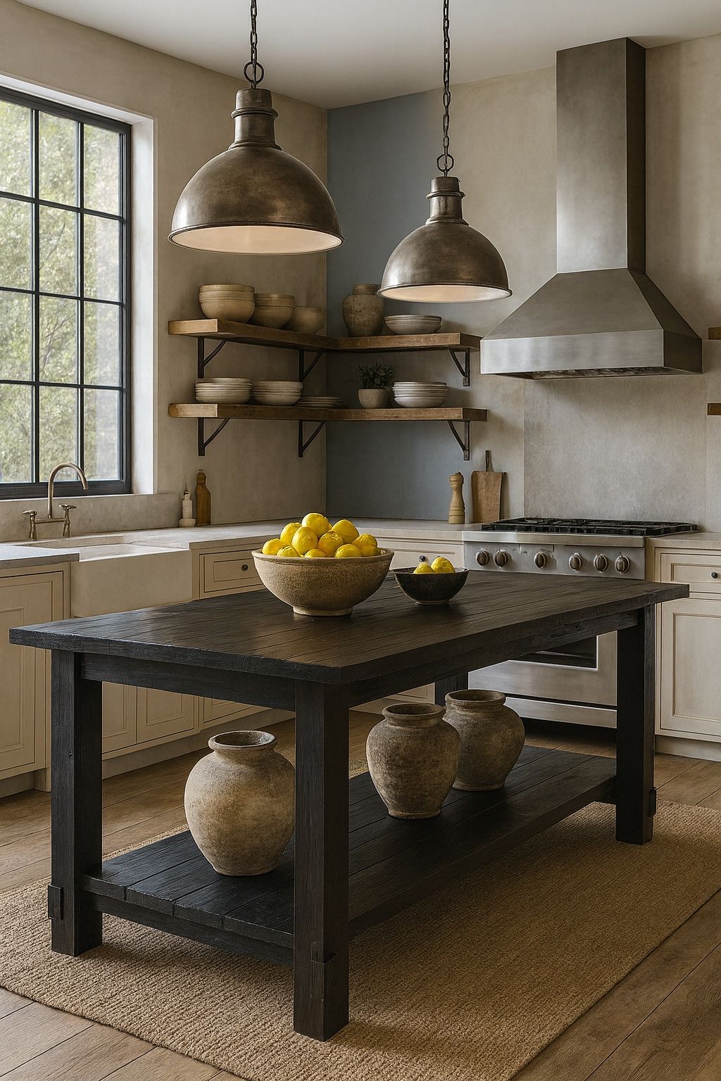 RH Restoration Hardware Black Salvaged Wood Kitchen Island Table