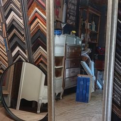 Tall mirror and round mirror 
Both in good condition,  the tall mirror has 2 corner pieces with a little separation, but still very sturdy
The round m