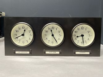 Pottery Barn Around The World 3 Time Zones Brushed Nickel Clock Home Office