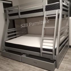 Twin Full Grey Bunkbed W Orthopedic