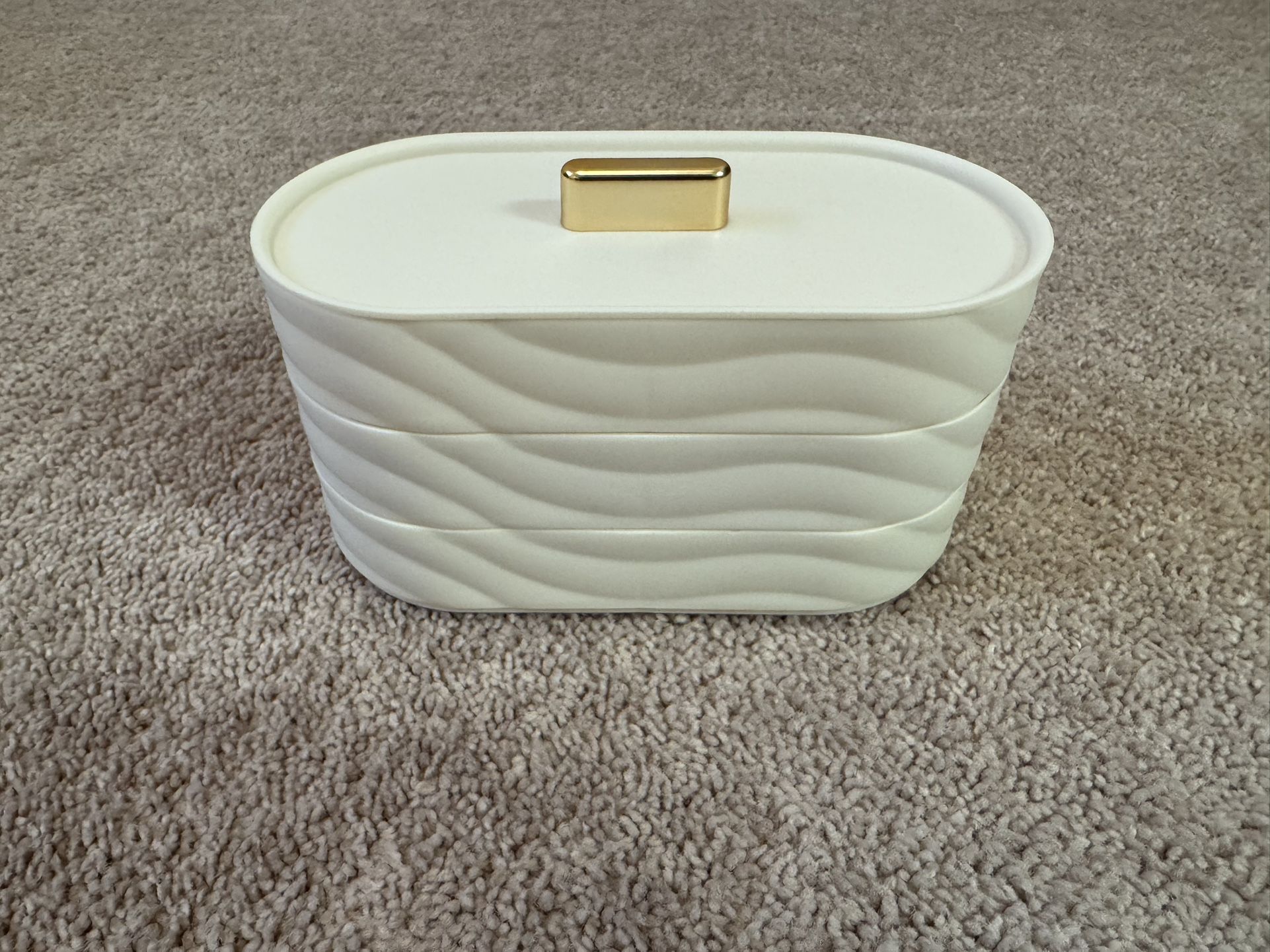 Plastic White Jewelry Box with Gold Handle