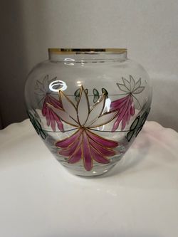 Bohemian Vintage Crystal Round Handpainted Vase