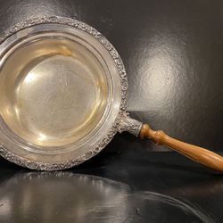 Vintage Ornate Floral Design Silver Plate Chafing Dish With Wooden Handle