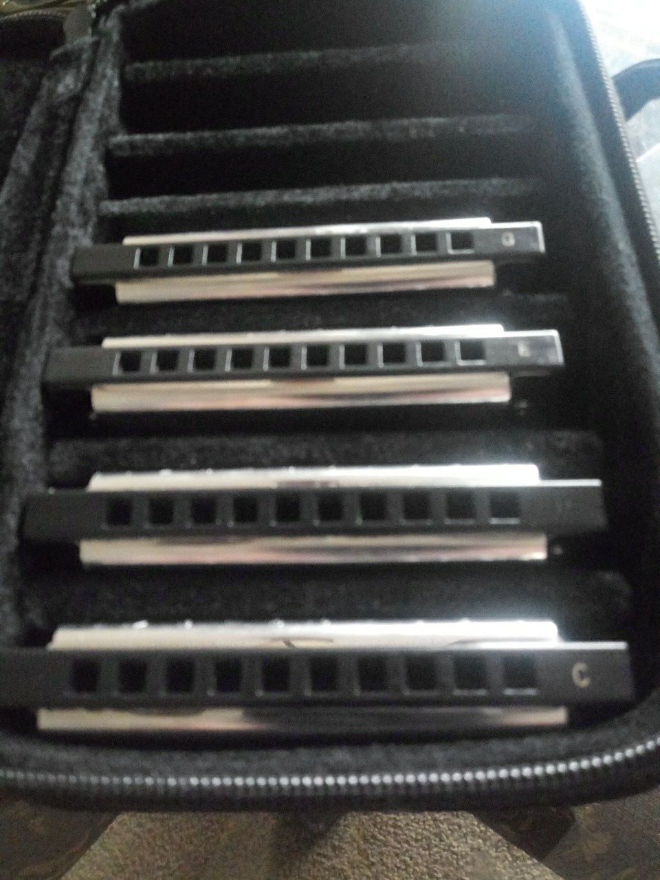 (4)- "Fender 'Blues Deluxe'" Harmonica set with heavy-duty carrying case!