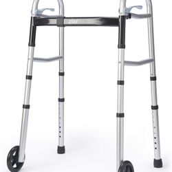 Zler Narrow Folding Walker for Seniors with Trigger Release and 5 Inches Wheels, Lightweight Supports up to 300 lb