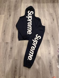 Supreme Satin Appliqué Hoodie and Sweatpants ‘ Navy’
