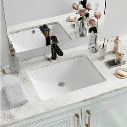 1696: New Undermount Bathroom Sink Rectangle, Hugsleek Interior Bowl Size 18 x 13 inch White Porcelain Ceramic Vessel Sink Under Counter Exterior Size