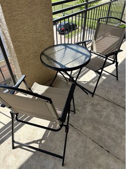 23” Glass Patio Bistro Set – Table & 2 Folding Chairs