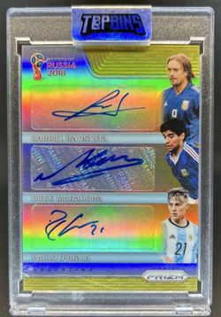 2018 Prizm World Cup Gabriel Batistuta Diego Maradona Paulo Dybala Gold Auto /10