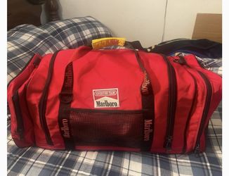 Vintage Red Black Marlboro Adventure Team Duffel Bag 28x11x12