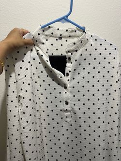 White Polka Dot Button-Up Blouse XL