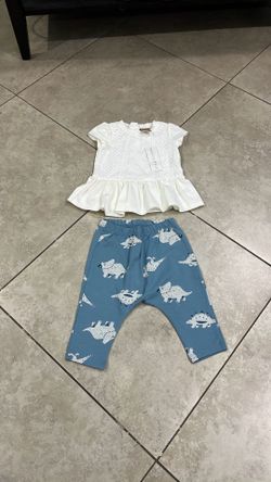 Old Navy Baby Girl’s Dinosaur Leggings and Maggie & Zoe Blouse / Shirt, Size 6-12 Months, 6-9 Months