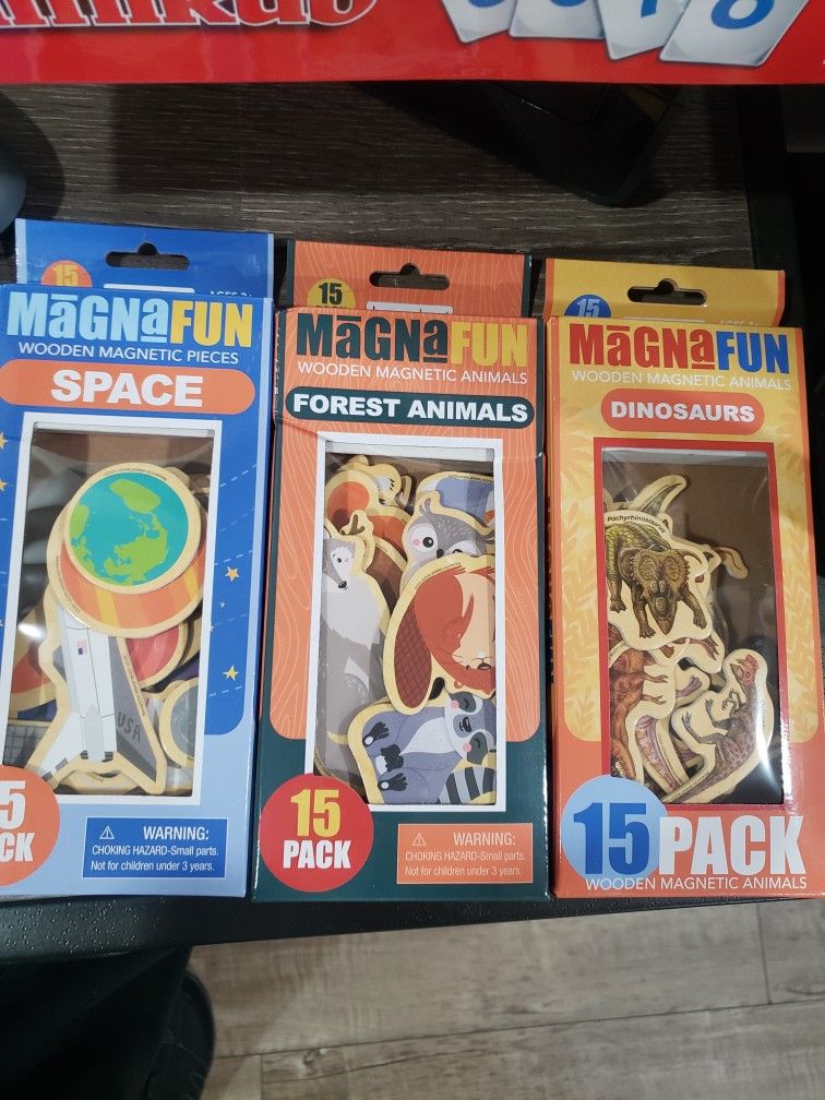 3 Boxes Of Magna Fun Wooden Magnetic Pieces