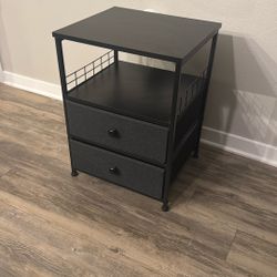 Night Stand with Fabric Drawers and Open Wood Shelf Storage,