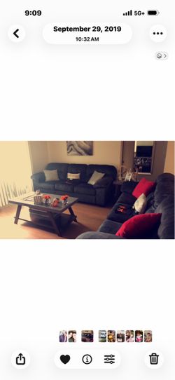Living room furniture, two couches and three table pieces