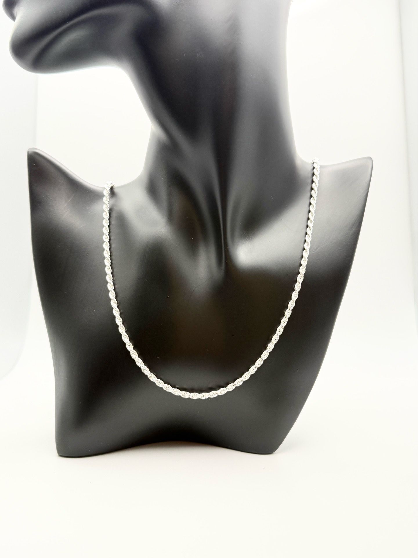 925 Sterling Silver Rope Chain 24โ 3mm | Rhodium Finish | Italy