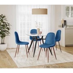 NEW Pebble Blue Velvet and Walnut Metal Dining Chair (Set of 4