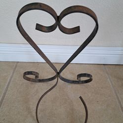  Two Old Metal Rustic Wrought Iron Heart Shaped Plant Holder Hangers 