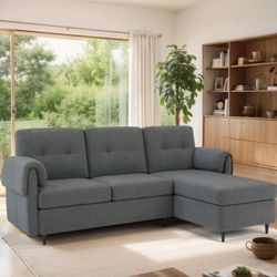 New Convertible Sectional Couches, 79" 3 Seat L Shaped Couch with Storage Chaise, Linen Upholstered Convertible Sofa Couches, Small Couch for Living R