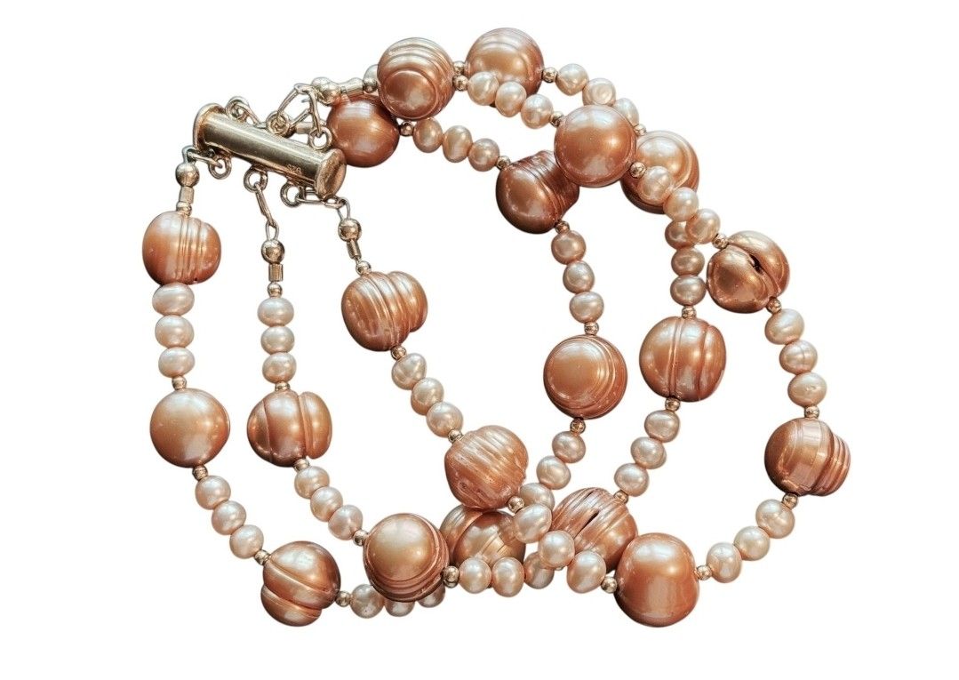 Vintage Three Strand Baroque Cultured Pearl Bracelet With Vermeil Clasp