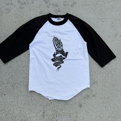 Black and white skeleton baseball tee size small 