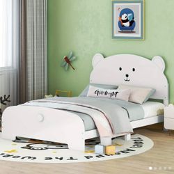 1pc Full Size Wood Platform Bed, With Bear-shaped Headboard And Footboard  Product Features Unique Design: This bed is in the shape of a bear, full of