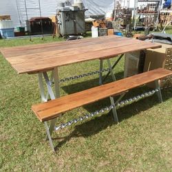 Industrial Look Farm Table with Bench