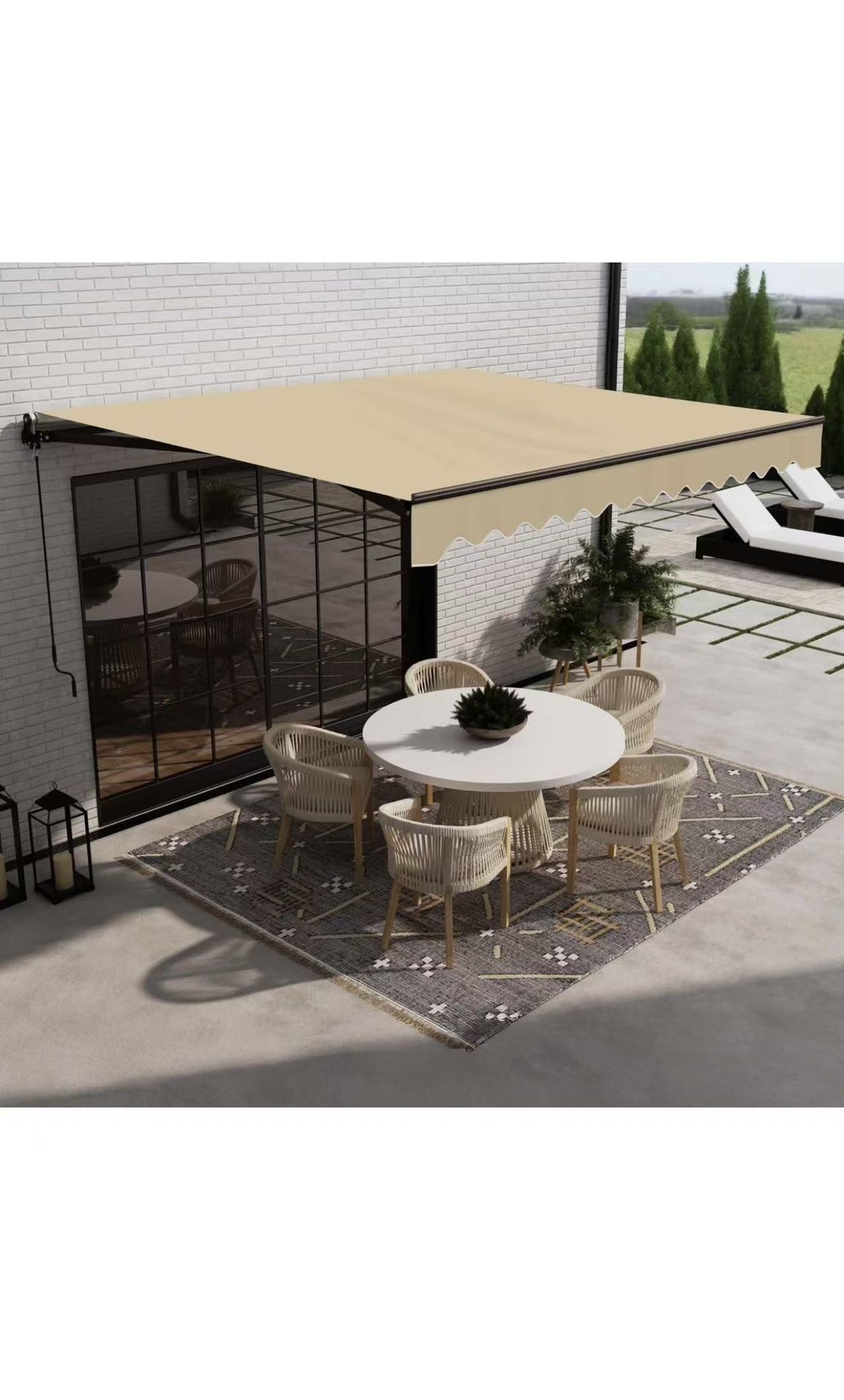 Aleko 68.5×11.81×7.48inch Caribbean Style Manual Black Frame Awning, UV-Protected Sunshade Canopy with Hand Crank and Durable Steel Frame for Deck, Po