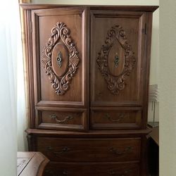 Mid Century Modern Heavy Solid Wood Armoire