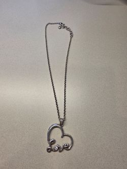Brighton Silver Tone Love Script Heart Pendant Necklace Crystal Accents