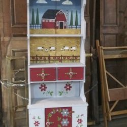Hand Painted Country Farm Cabinet Hutch