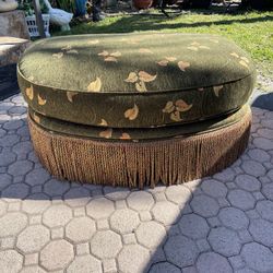 Vintage Green Patterned Ottoman Features Decorative Bullion Fringe trim Along the Bottom Edge 43”W x 26”D x 19”H Almost New $120 Firm On Price