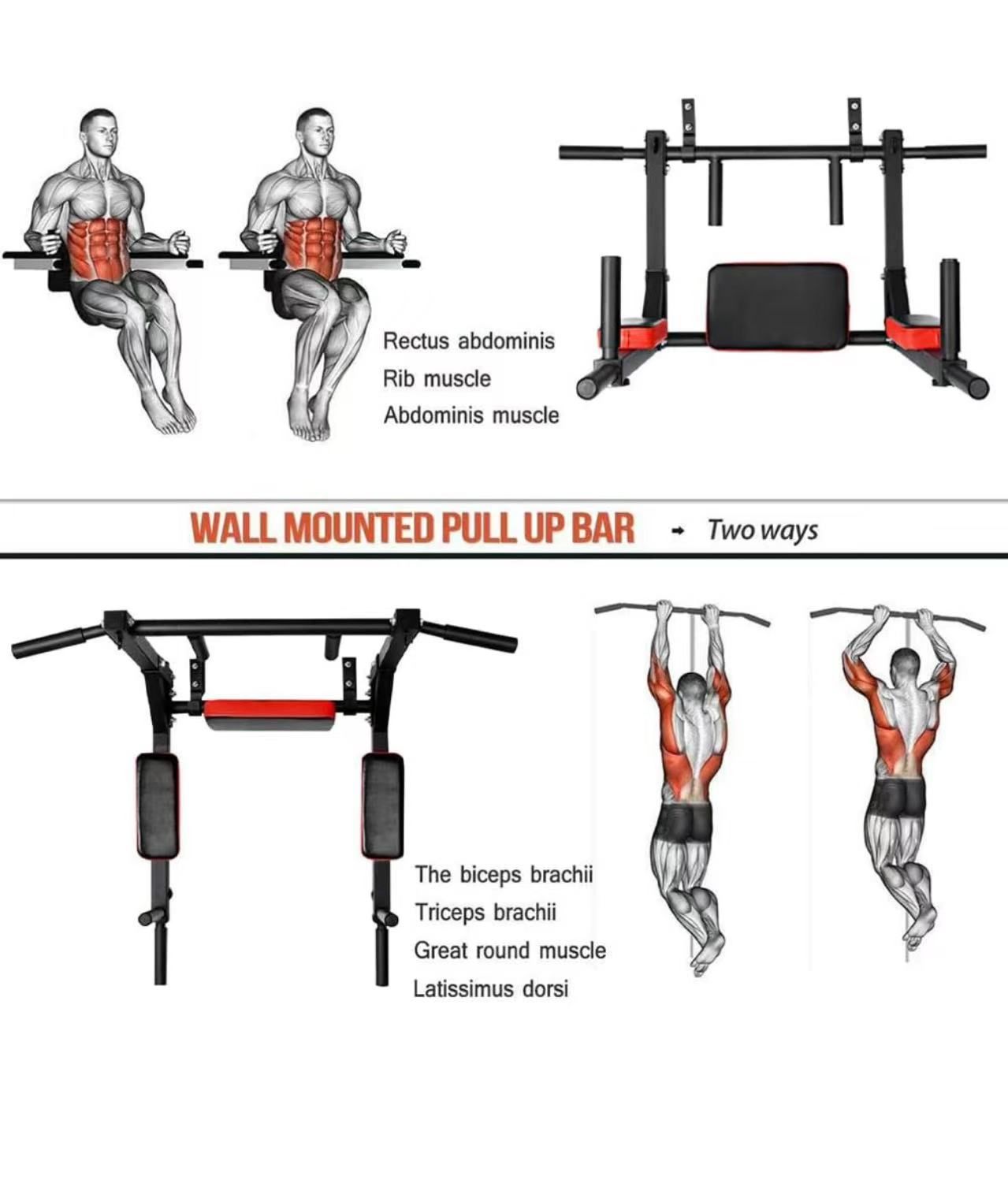 💪ON SALE💪Pull Up Bar Wall Mounted Chin Up Bar