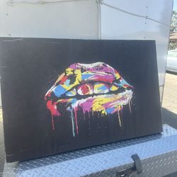Colorful Lips" wall art by artist Balazs Solti, typically available as a giclee print on canvas. 