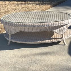 Wicker Glass Top Coffee Table 