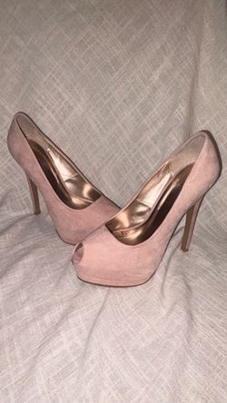 Blush Pink Suede Peep-Toe Platform Heels