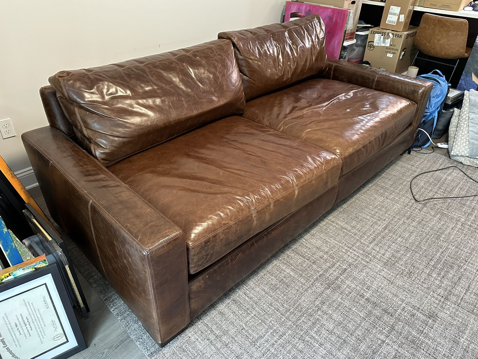 Restoration Hardware Italian Brompton Leather Sofa for Sale in