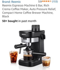 Reemix Espresso Machine 6 Bar, Rich Crema Coffee Maker, Auto Pressure Relief, Compact Home Coffee Brewer​​ Machine, Black